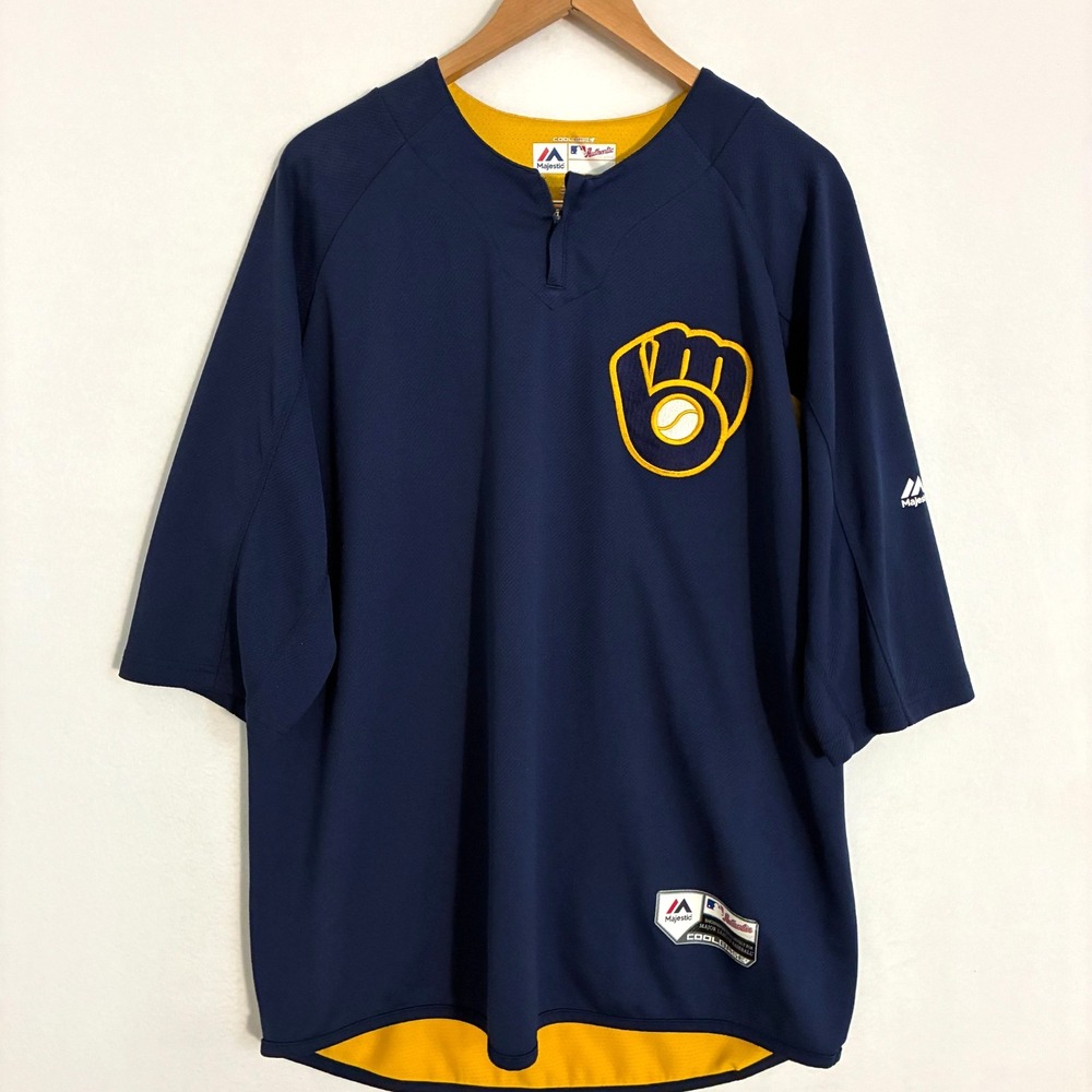 Milwaukee Brewers MLB Majestic Training Jersey Men's XL Logo Baseball Practice